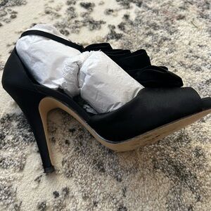 Nina black satin t-strap evening shoes